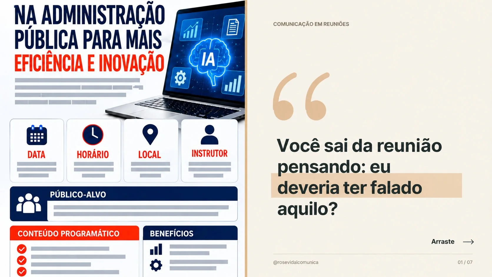 Comparação entre um cartaz genérico e um card minimalista